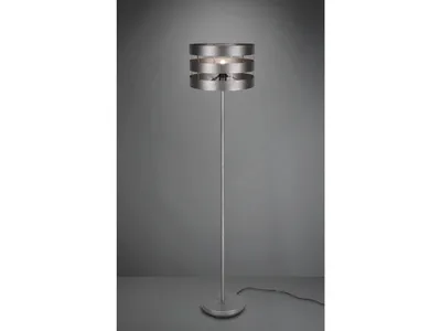 Produktbild von Angesagte Stehleuchte mit Metalllampenschirm Silber Antik Look und Fußschalter