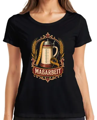 Produktbild von Maßarbeit Wortspiel Bier Maßkrug Schneider Trachtenshirt Lederhose Damen T-Shirt, Schwarz, XL
