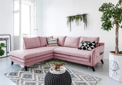 Produktbild von MIUFORM Charming Charlie - Ecksofa mit Bettfunktion und Bettkasten L-FORM LINKS - 234x200cm - Puderrosa - Sofa Schlafsofa Couch