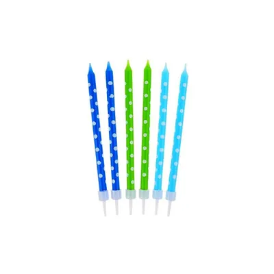 Zdjęcie produktu dla Świeczka tortowa w kropki niebieska 10 cm/24 szt