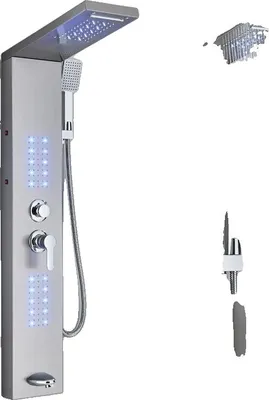 Zdjęcie produktu dla Panel prysznicowy, głowica prysznicowa z deszczownicą, cyfrowy wyświetlacz temperatury, nikiel-F-6002