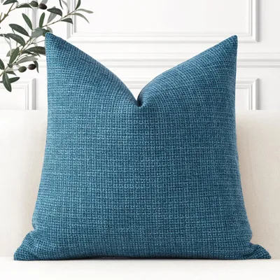 Productafbeelding van Set bestaande uit 1 kussenhoes, effen linnen, 50 x 50 cm, donkerblauw