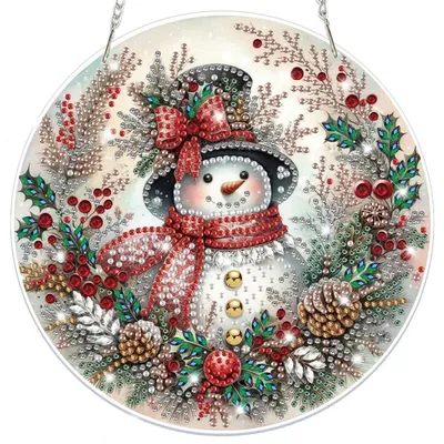 Immagine prodotto di Set per creare un ciondolo a forma di pupazzo di neve con tecnica diamond painting 5D, ideale per decorare finestre, per adulti e bambini