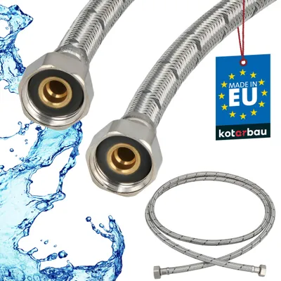 Obrázek produktu pro KOTARBAU® Flexibilní hadice 1/2 palce Vodní hadice 200 cm Odolná hadice 1/2“ x 1/2“ Připojovací hadice k armaturám Hadice k vodovodnímu kohoutku S pláštěm z nerezové oceli
