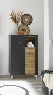Produktbild von Badkommode >Line< in Anthrazit-Eiche Artisan Nachbildung - 78x126x40 (BxHxT)