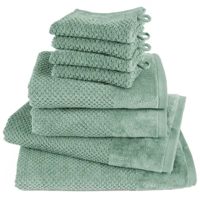 Produktbild von Pure Label 8-TLG Handtücher Set mit Aufhängeschlaufen aus Baumwolle - 2x Badetuch 70x140 cm 2x Handtuch 50x100 cm 4x Waschlappen 16x21 cm, Grün
