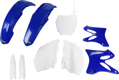 Obrázek produktu pro Sada krytů UFO PLAST, 9dílná sada plastových krytů s ochranou vidlice pro motocykl Yamaha YZ WR 125 / 250 cm³, modelové roky 2008–2014, barva: bílá / modrá