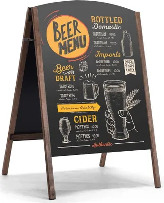 Obrázok produktu pre Drevená reklamná tabuľa, kriedová tabuľa, skladacia, zákaznícka zátka, obojstranná reklamná tabuľa, detská tabuľa, čierna (65 x 60 x 97 cm)