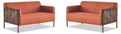 Produktbild von Sofa-Set Sofagarnituren 2-Sitzer Orange Couch Ledersofas Textil Modern