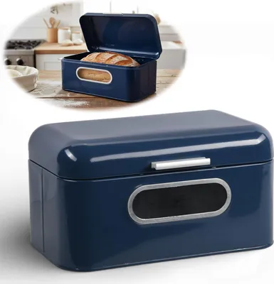 Produktbild von LS-LebenStil Vintage Brotkasten Blau 30cm Metall Retro Brotbox mit Deckel Griff Aufbewahrungskorb Aufbewahrungsbox Brotkorb zum Frischhalten