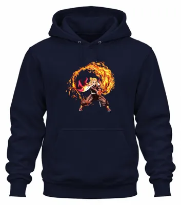 Obrázek produktu pro Rengoku – Plamenový Hashira – Anime – Boj – Samuraj – Dárek – Uniová mikina s kapucí, tmavě modrá, velikost L