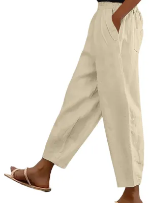 Produktbild von Damenhose im 7/8-Schnitt aus Baumwolle und Leinen mit elastischem Bund