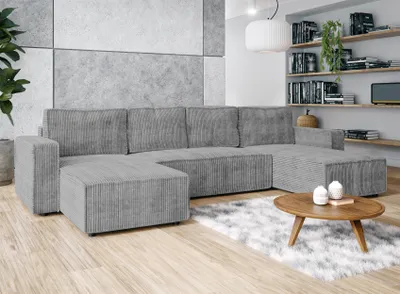 Produktbild von AX LIVING Aydin Sofa Wohnlandschaft mit Schlaffunktion U Form Hellgrau