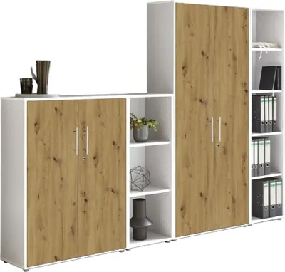 Produktbild von Aktenschrank TABOR 4 in weiß / Artisan Eiche, Schrankwand, Büroschrank, abschließbar, Metallgriffe