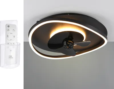 Produktbild von Dimmbare LED Deckenleuchte Schwarz Ø 50cm mit Ventilator Wohnzimmer Schlafzimmer