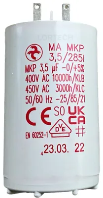 Kondensator 3,5 µF für Rollläden, Ø 30 mm, 2 Fastonstecker