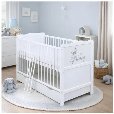 Produktbild von Baby-Delux Babybett Kinderbett 2in1 Prince 120x60 Weiß mit Schublade, Beißschienen zum Schutz