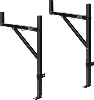 Image de Porte-échelle pour camion, porte-échelle extensible de 19 à 34 pouces, hauteur réglable de 38,6 à 43,6 pouces, capacité de 250 lb, porte-échelle en acier pour camion, porte-bagages robuste pour kayak, planche de surf, bois, échelle