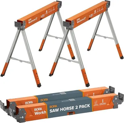 Imagen del producto de Soportes plegables para trabajo, juego de 2 unidades, patas con altura ajustable, capacidad de 1224 kg