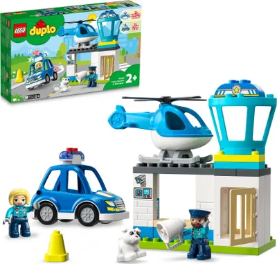 Produktbild von LEGO 10959 DUPLO Polizeistation mit Hubschrauber, Polizeiauto und Steine, Polizei-Spielzeug für Kleinkinder ab 2 Jahre, Lernspielzeug für Mädchen und Jungen