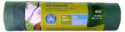 Productafbeelding van Secolan 9100000779, 1x15 afvalzakken met trekkoord, 60 liter, groen (S)