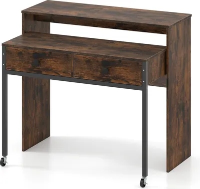 Obrázok produktu pre Rozťahovací stôl s 2 zásuvkami a kolieskami, 100x63x88 cm, hnedá