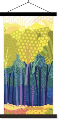 Produktbild von MuchoWow® Textilposter Eine Illustration von grünen Bäumen in einem Wald 90x180 cm mit schwarzem Rahmen - Dekoration Wohnzimmer