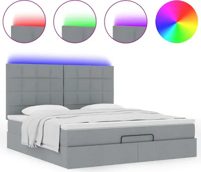 Produktbild von Ottoman-Bett mit Matratze & LEDs Hellgrau 180x200 cm Stoff