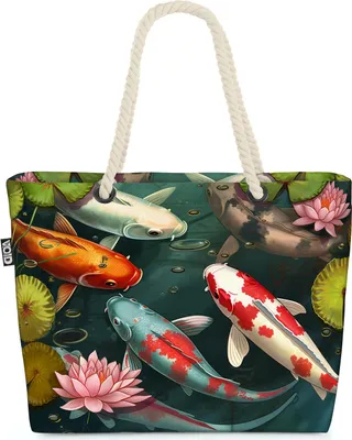 Produktbild von VOID Kois Koiteich Fische Teich Garten Strandtasche Shopper 58x38x16cm 23L XXL Einkaufstasche Tasche Reisetasche Beach Bag