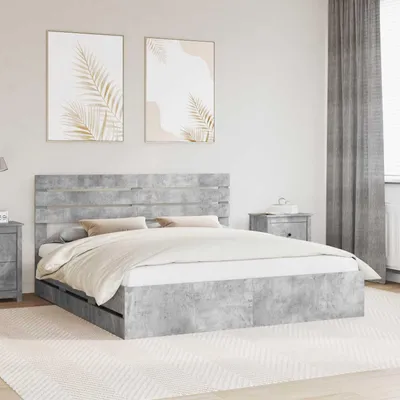 Produktbild von Maison Exclusive - Bettrahmen mit Kopfteil Beton Grau 200 x 200 cm Ingenieurs Holz