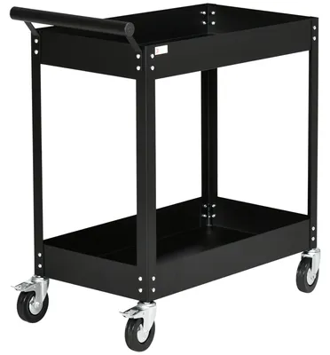 Produktbild von DURHAND Werkstattwagen, 2 Etagen, Schubkarre, Stahl, bis 150 kg, Schwarz