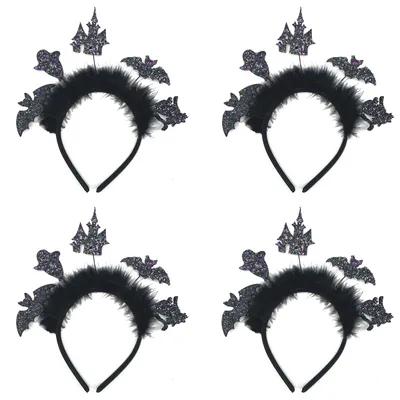 Produktbild von 4x Halloween Glitzer Haarreif (Fledermaus, Geister, Katzen und Hexenhaus)