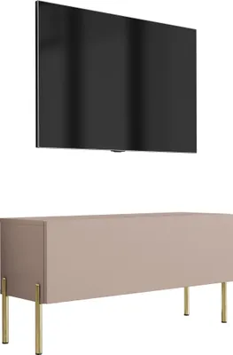 Zdjęcie produktu dla Szafka pod telewizor: karmelowy brąz, 100 x 52 x 32 cm, złote nóżki