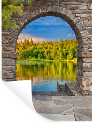 Produktbild von MuchoWow® Wandtattoo Wandsticker Wandaufkleber Bäume - Wald - Wasser - Aussicht 30x40 cm Selbstklebend und Repositionierbar - Sticker - Dekorfolie