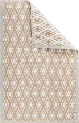 Produktbild von Unyqoos® Outdoor-Teppich 120 x 180 cm – Terrassen- & Balkonteppich, 100% Polypropylen, wetterbeständig & pflegeleicht, Rautenmuster, Taupe