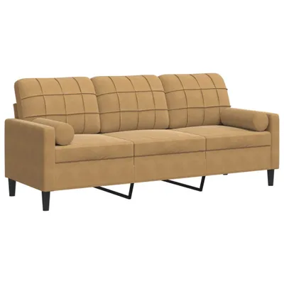 Image de Canapé 3 places avec oreillers décoratifs marron 180 cm velours