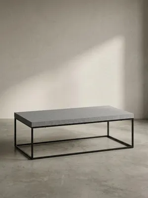 Produktbild von Couchtisch 120x60x38 cm Grau Sofatisch in Beton-Optik Modern, Design Wohnzimmertisch Rechteckig, Loungetisch Groß, Kaffeetisch Metallbeine
