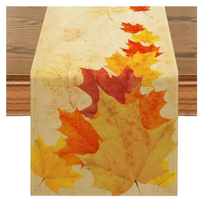 Obrázek produktu pro Podložka pod talíře, podzimní motiv, listy javoru, 33x183 cm, polyesterová směs s lněným vláknem, moderní design