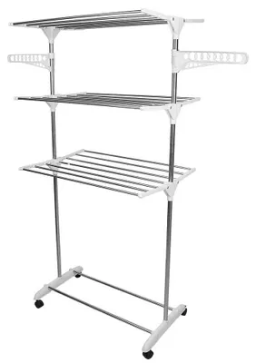 Zdjęcie produktu dla Suszarka do bielizny – składana suszarka do bielizny – stal nierdzewna – suszarka stojąca do użytku w pomieszczeniach – wysokość 152 cm – kolor srebrny