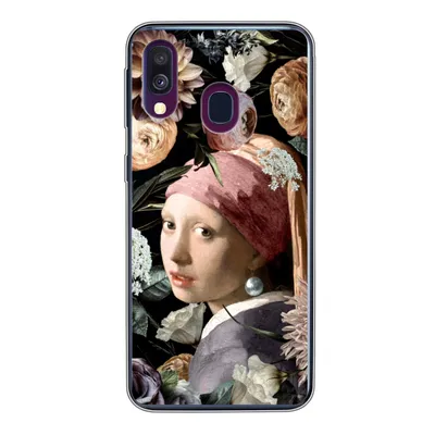 Produktbild von MuchoWow® Handyhülle Schutzhülle Hülle für Samsung Galaxy A40 Mädchen mit Perlenohrring - Blumen - Vermeer - Pastell - Kunstwerk - Gemälde - Alte Meister Silikon Softcase Handy Hülle - Handy-Tasche