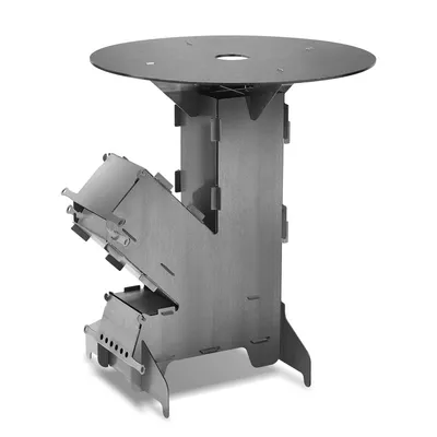 Produktbild von Clanmacy Raketenofen mit Feuerstellen-Poker für Dutch Oven Campingkocher Rocket Stove Grillen Camping Hobo Holzofen Feuerplatte 50cm