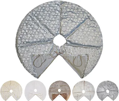 Produktbild von Kuschlige Christbaumdecke Rund Ø 90cm Weihnachtsbaumdecke Weihnachtsbaum Decke Tannenbaum Unterlage, Farbe:Silber / Schneeflocke