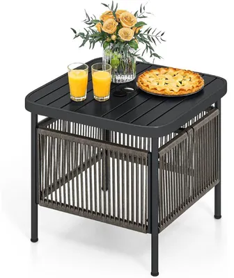 Productafbeelding van Tuinstoel van riet met een opening voor een parasol, model VX90495DE-GL, 56 x 56 x 49 cm, zwart