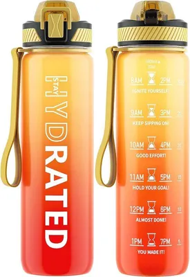 Produktbild von Famanu Sport-Trinkflasche 1L mit Strohhalm und Zeitmarkierungen - BPA-frei