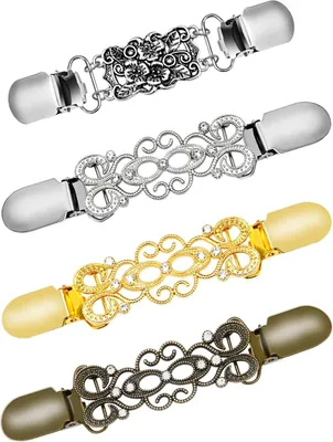 Produktbild von Retro Cardigan Clips 4 Stück, Pulloverkragen Clips Mit Kristallen Und Blüten, Für Schal Pullover Kleid Bluse