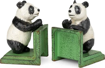 Produktbild von Moritz 2er Set Buchstützen Pandabären Pandas 8 x 8,5 x 13 cm Vintage dekorative Tier Figur maßive Buchstützen für Bücherregal Bibliothek