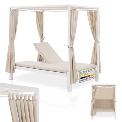 Produktbild von Juskys Doppel Loungebett Kreta - Gartenliege für 2 Personen - Dach & Rückenlehne verstellbar - Sonnenliege für Terrasse, Garten & Balkon - Liege Weiß