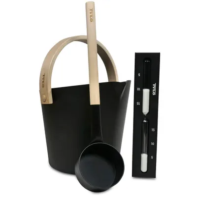 Produktbild von SET> Tylö Saunakübel, Kelle + Sanduhr Brilliant Black (3-tlg.)