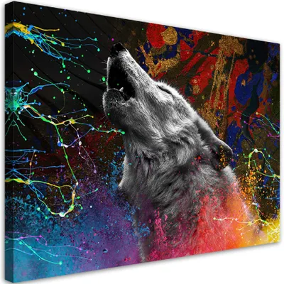 Produktbild von Leinwandbild Wolf Tier Natur 90x60 Feeby Bunt bild für die wand bereit zum aufhängen