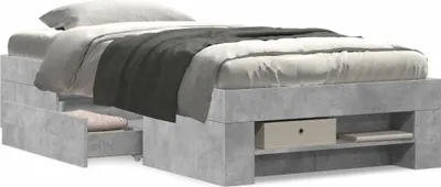 Produktbild von (NEU 2026) Bettgestell moderne, Betongrau 90x200 cm - Holzwerkstoff - Klassische Betten - 42 kg